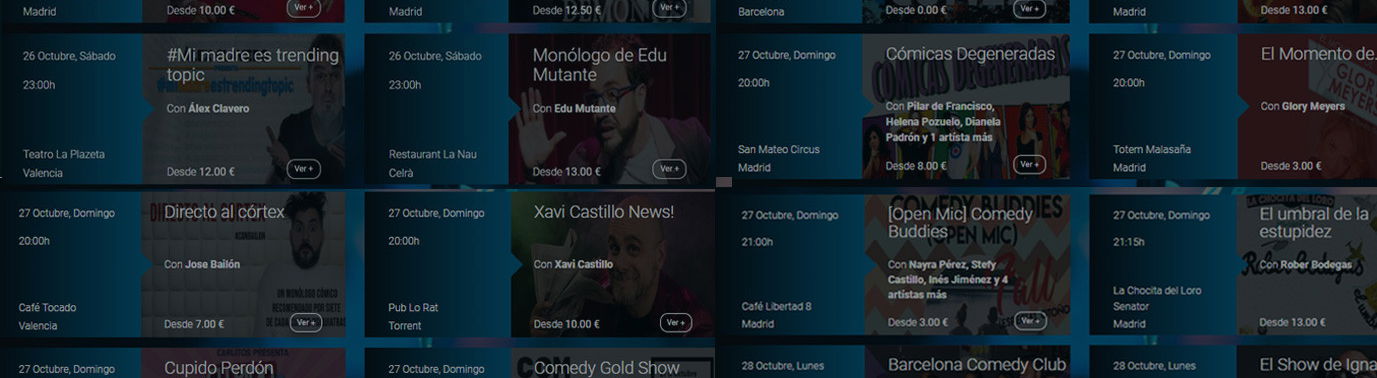 ¡Tenemos todos los monólogos y eventos de stand-up comedy para que no te pierdas nada!