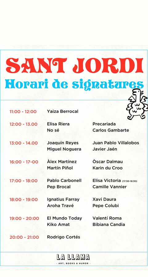 Horarios de las Firmas de Sant Jordi en La Llama Store de Barcelona